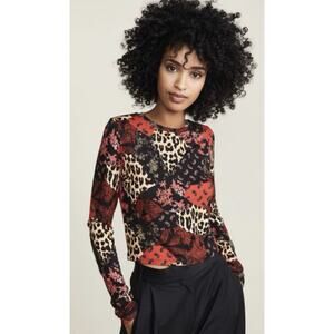 Alice + Olivia Leopard Animal Print Cropped Jersey Top Size S Stretch